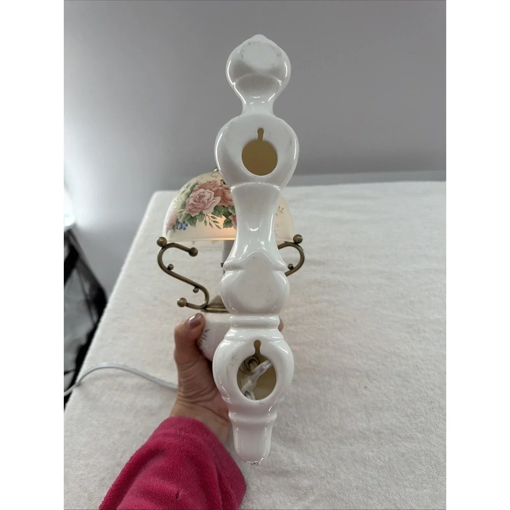 Vintage Electric Victorian Rose  Glass Floral Porcelain Wall Sconce 13